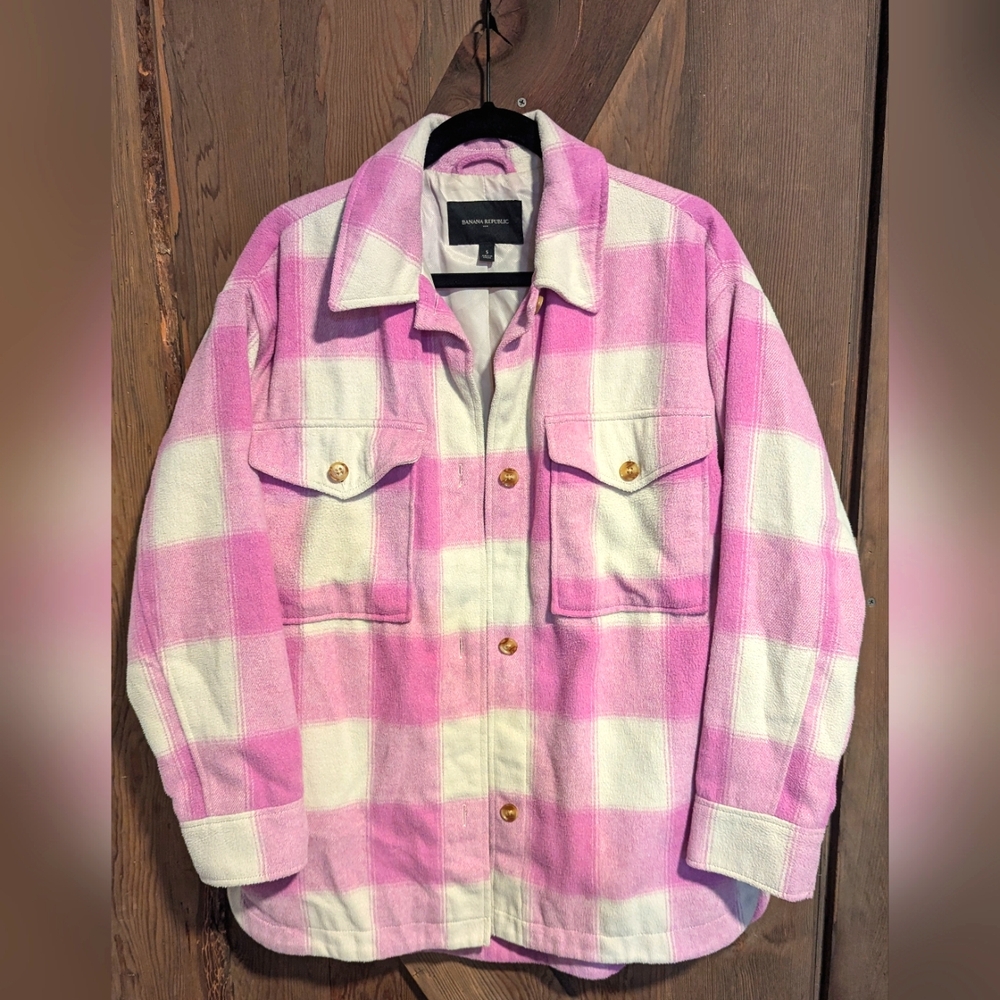 Banana Republic Oversized Pink Plaid Shacket Small